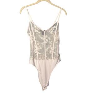 Forever 21 Lace Bodysuit Size Large Ivory Adjustable Spaghetti Straps Snaps
